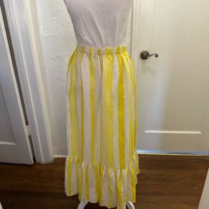 Yellow and white stripe midi skirt.